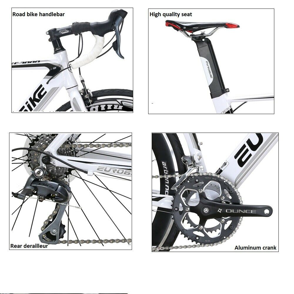 Eurobike XC7000 Road Bike 54 Cm Aluminum Frame 16 Speed Road Bicycle White - Fresh Stock Dated February 2026