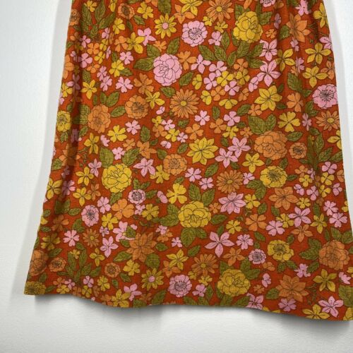Vintage Four Corners 60s 70s Skirt Orange Floral Print Linen Mod Hippie A-Line - Fresh Stock Dated February 2026