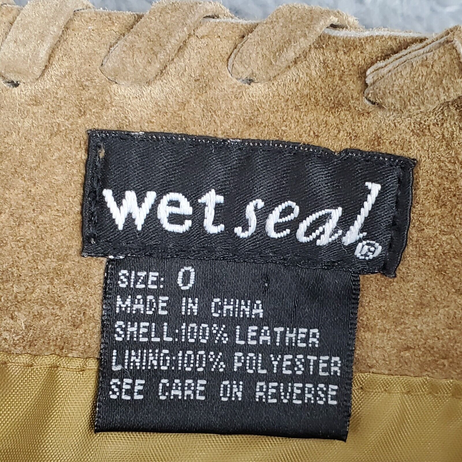 Vtg 90s Wet Seal Leather Skirt W27xL24 Tan Boho Asymmetrical Fringe Embroidered - Fresh Stock Dated March 2026