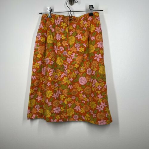 Vintage Four Corners 60s 70s Skirt Orange Floral Print Linen Mod Hippie A-Line - Fresh Stock Dated February 2026