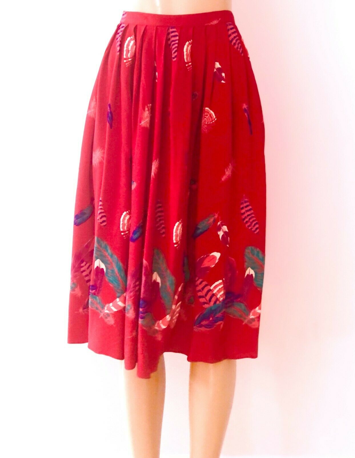 Vintage 1980s Gianni Sport Scarlet Red Pleated Skirt Jewel Tone Accents, 10 - Fresh Stock Dated February 2026