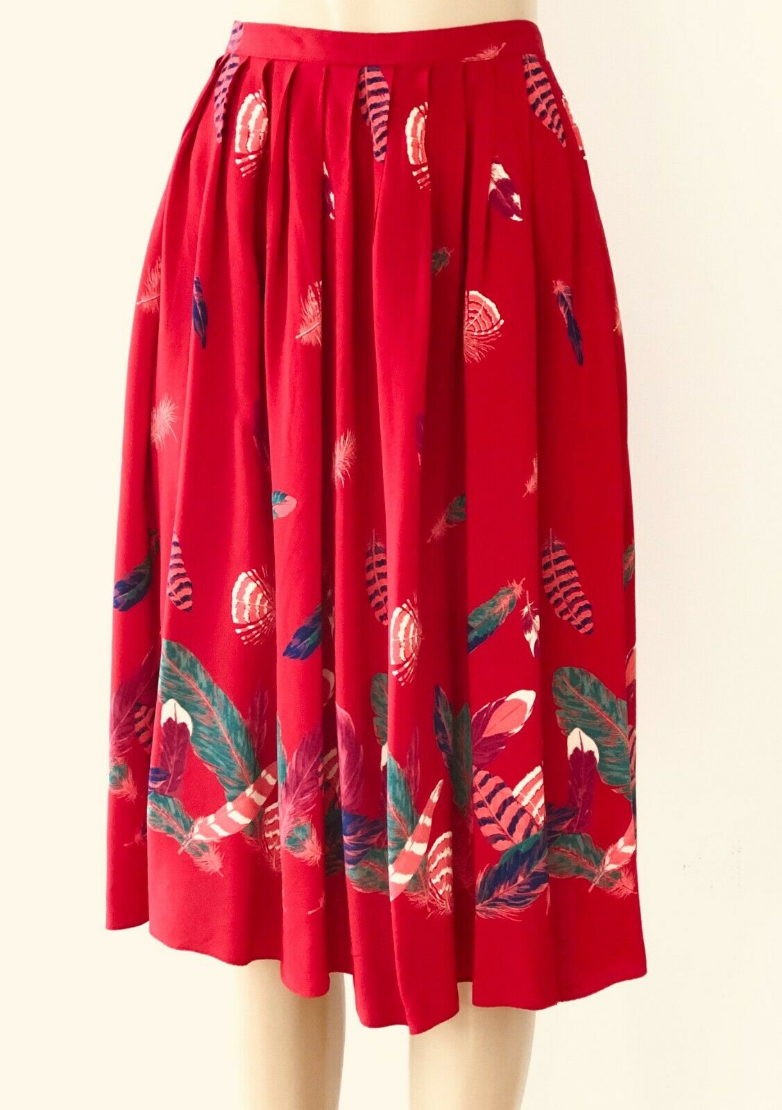 Vintage 1980s Gianni Sport Scarlet Red Pleated Skirt Jewel Tone Accents, 10 - Fresh Stock Dated February 2026