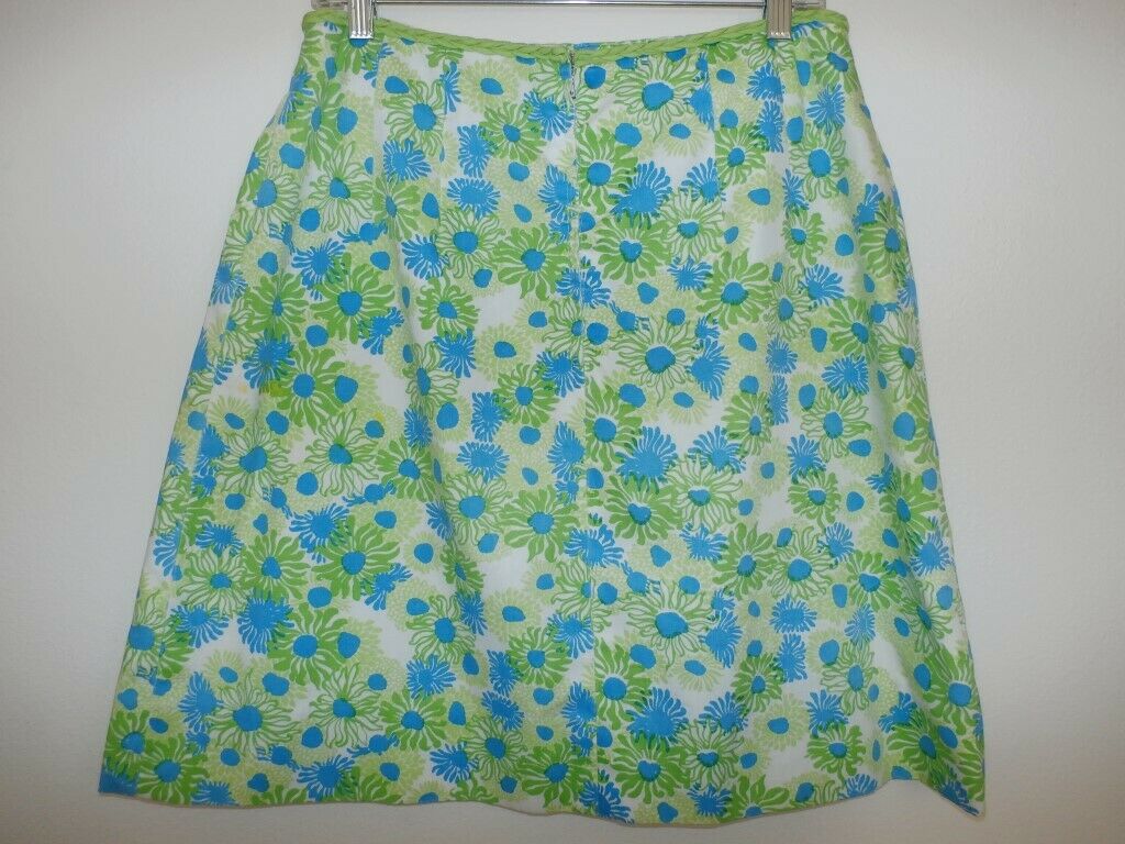 Lilly Pulitzer Vintage Skirt SZ 8 The Lilly Blue Green Floral Suns Pockets 1960s - Fresh Stock Dated February 2026