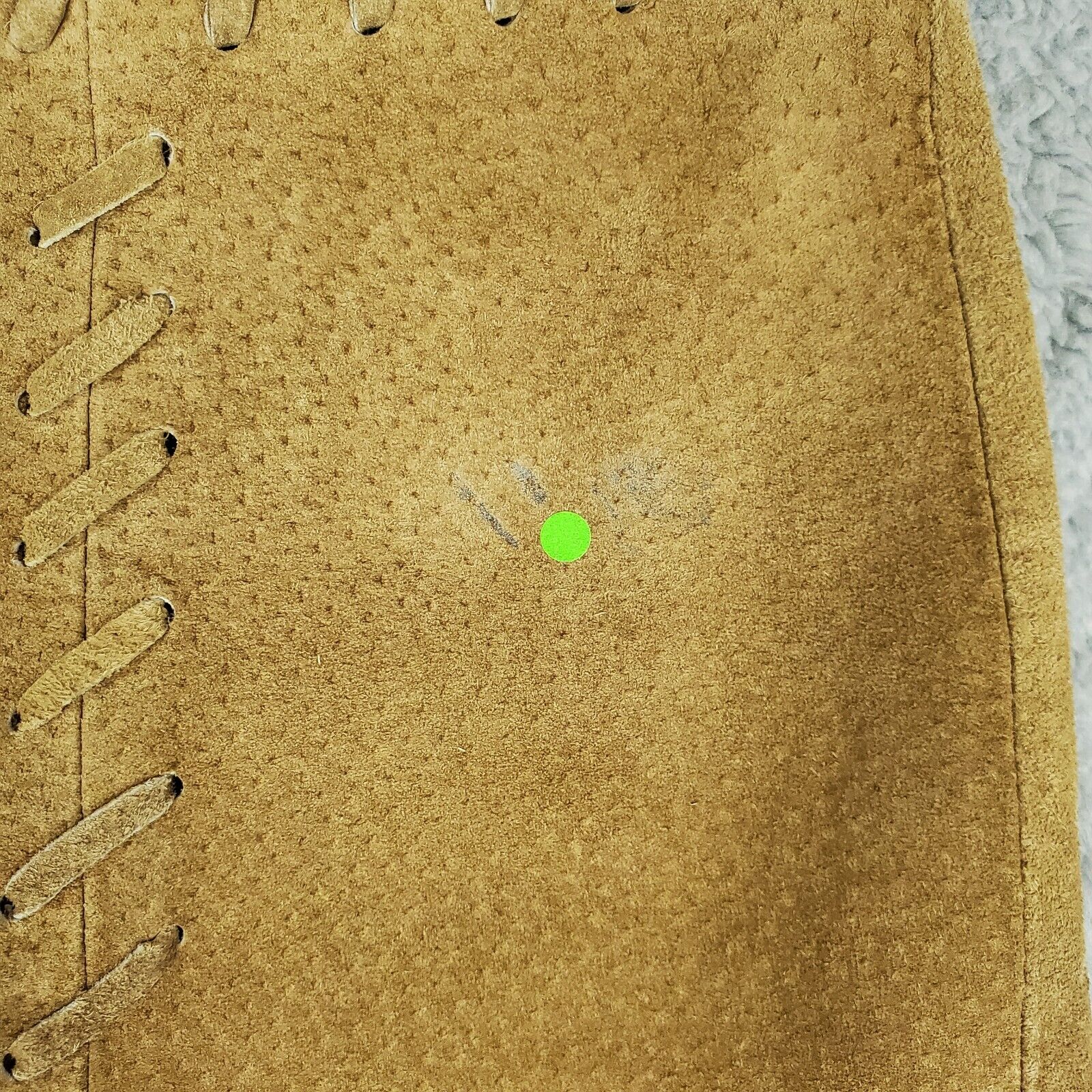 Vtg 90s Wet Seal Leather Skirt W27xL24 Tan Boho Asymmetrical Fringe Embroidered - Fresh Stock Dated March 2026