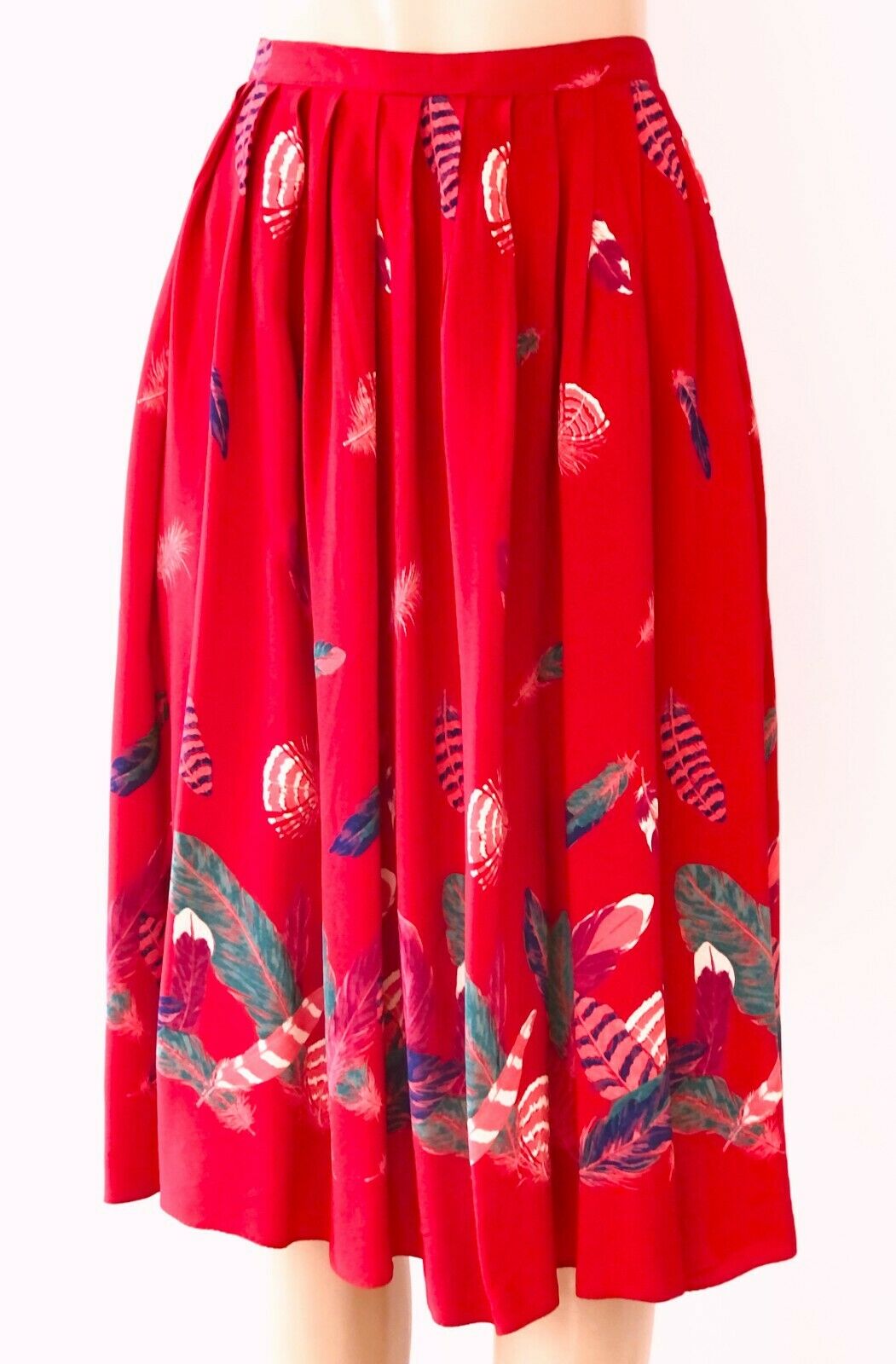 Vintage 1980s Gianni Sport Scarlet Red Pleated Skirt Jewel Tone Accents, 10 - Fresh Stock Dated February 2026