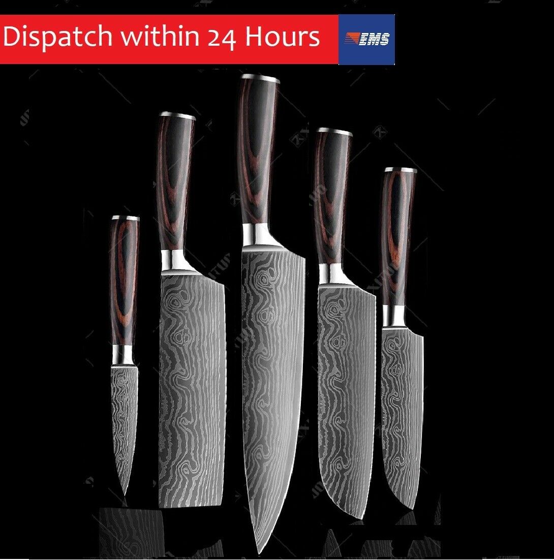 5 Pcs Kitchen Cook Knives Set Japanese Damascus Style Stainless Steel Chef Knife - Fresh Stock Dated December 2025
