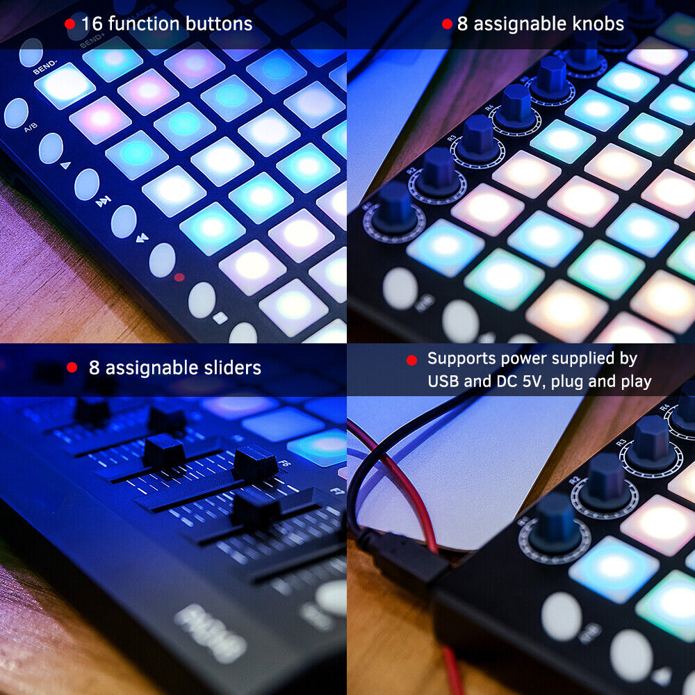 MIDI Drum Pad Controller 48 RGB Backlit Pads 8 Knobs 16 Buttons 8 Sliders H5N2 - Fresh Stock Dated December 2025