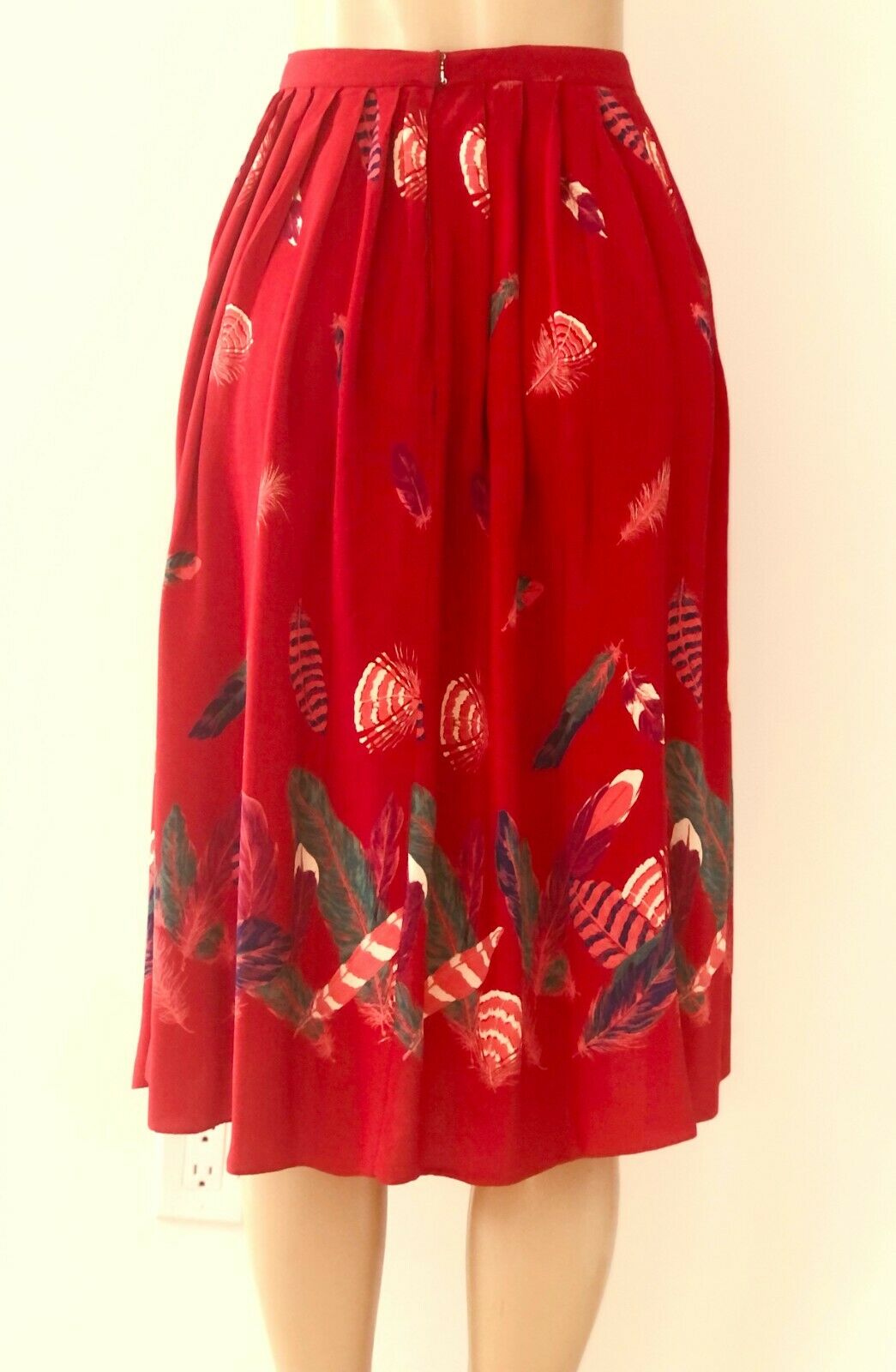 Vintage 1980s Gianni Sport Scarlet Red Pleated Skirt Jewel Tone Accents, 10 - Fresh Stock Dated February 2026