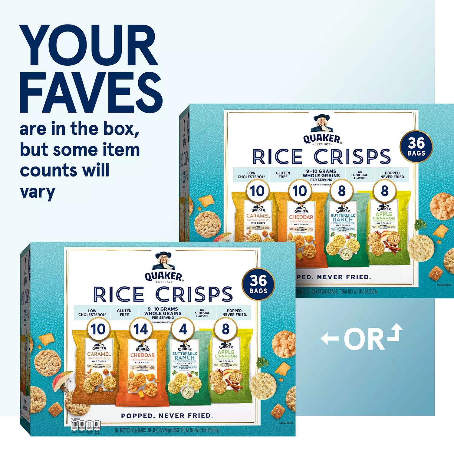 Quaker Rice Crisps Variety Pack (36 pk.) - Fresh Stock Dated February 2026