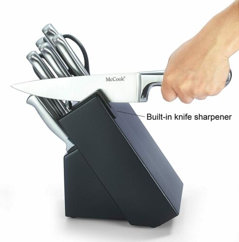 McCook MC21 15 Pieces Kitchen Knife Cutlery Set with Block Built-in Sharpener - Fresh Stock Dated December 2025