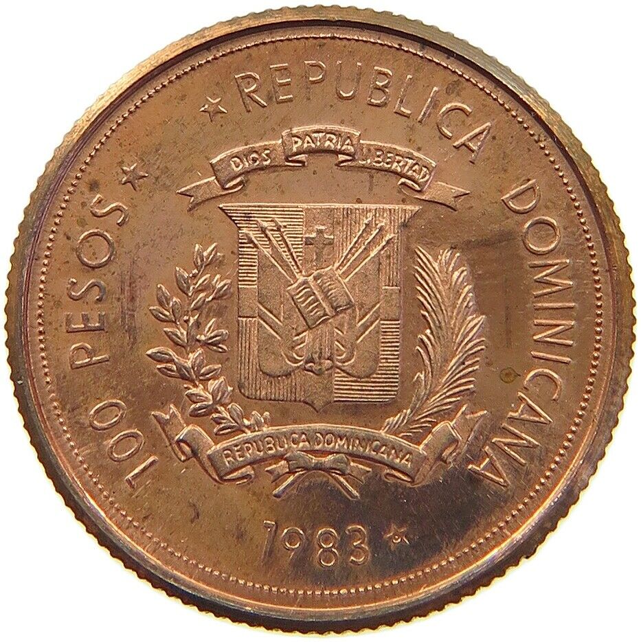 DOMINICAN 100 PESOS 1983 PROOF COPPER PATTERN 20MM 5G RRR #t84 155 - Fresh Stock Dated February 2026