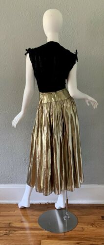 Vintage 80s Metallic High Waist Gold Foil Wet Look Party Maxi Skirt XS - Fresh Stock Dated February 2026