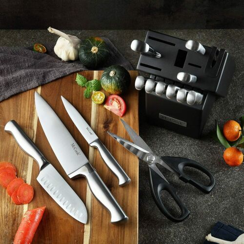 McCook MC21 15 Pieces Kitchen Knife Cutlery Set with Block Built-in Sharpener - Fresh Stock Dated December 2025