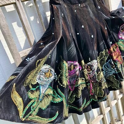 1950s Vintage Hand Painted Calla Lily & Sequin Mexican Skirt - Fresh Stock Dated February 2026