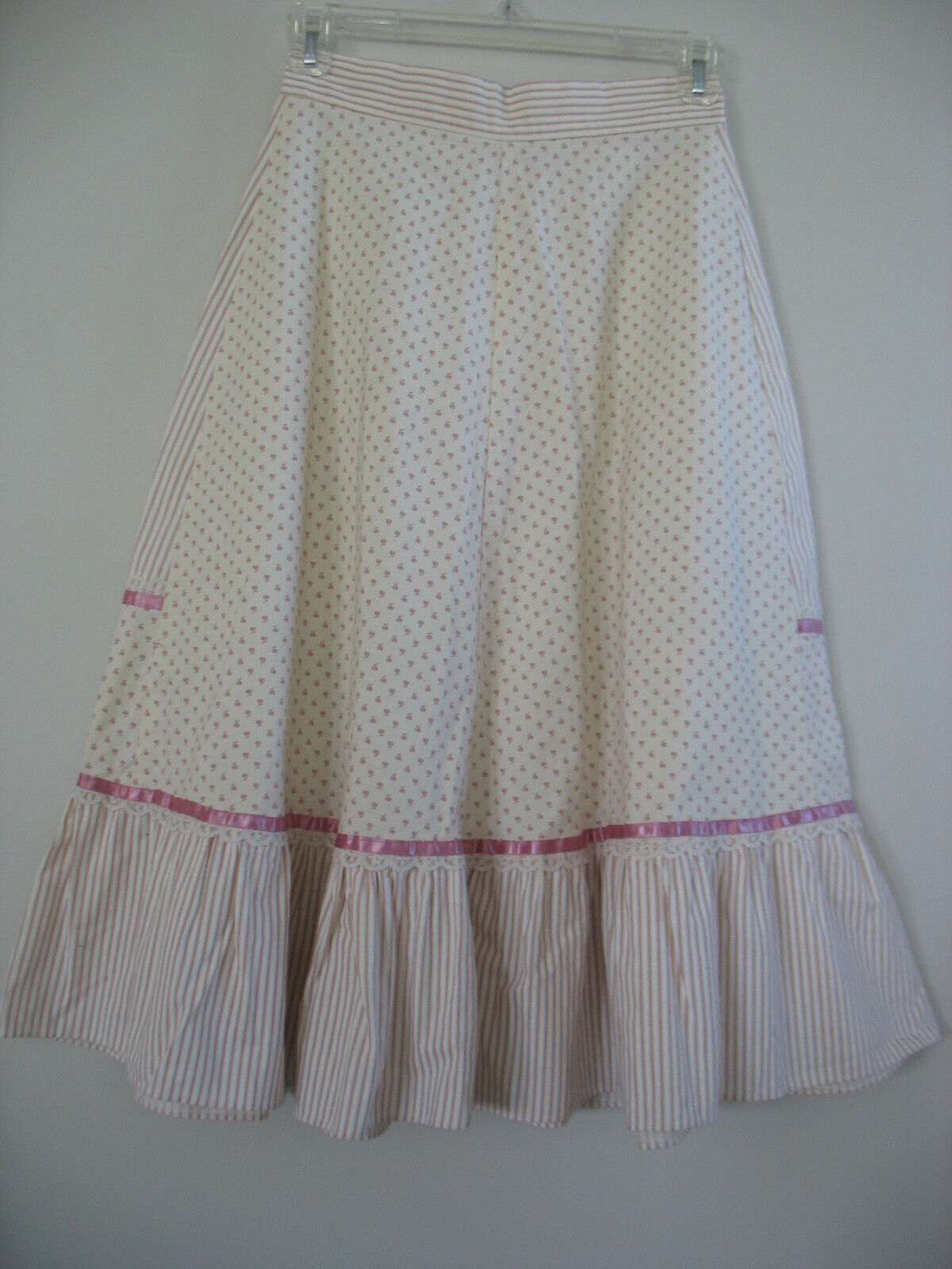Vintage Gunne Style Prairie Skirt Cream Rose Waist 25 inches Lace Ribbons - Fresh Stock Dated March 2026