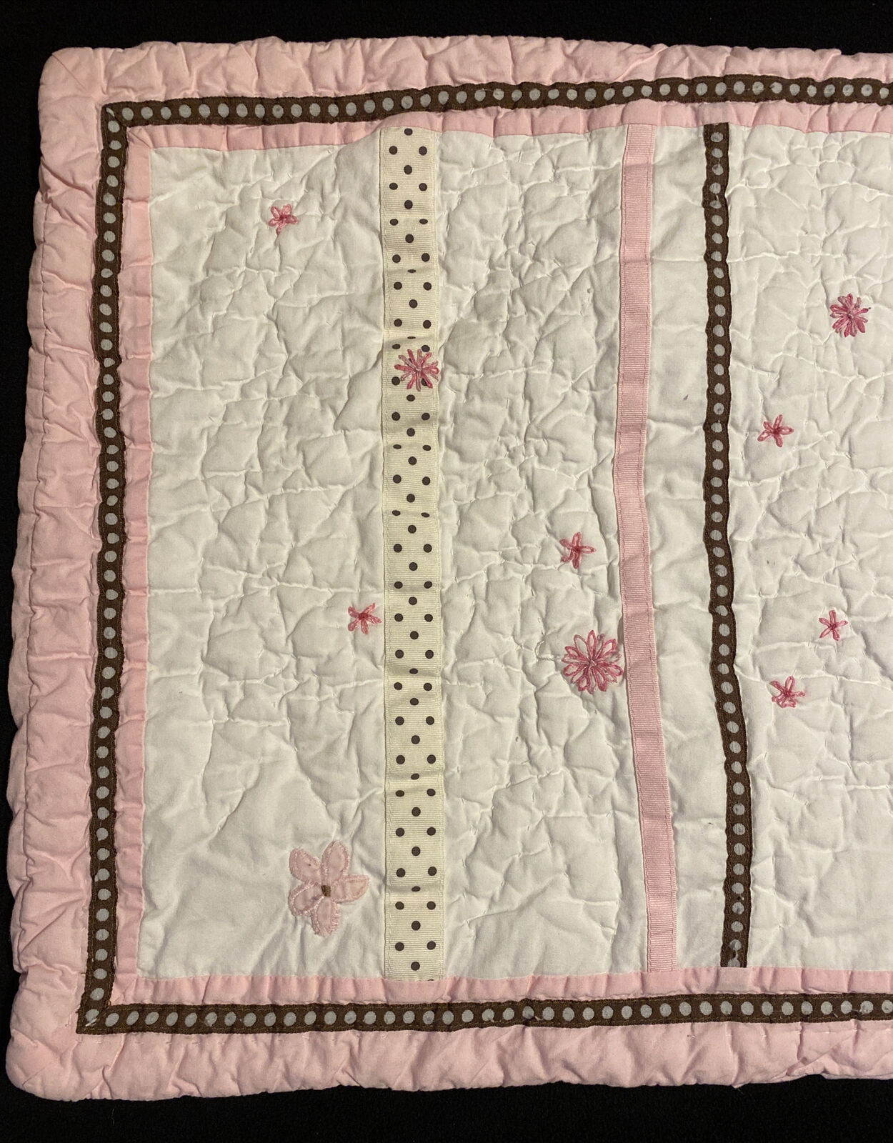 POTTERY BARN KIDS Pink/Brown Floral Embroidered Quilted Pillow Sham Cover 26x20 - Fresh Stock Dated February 2026