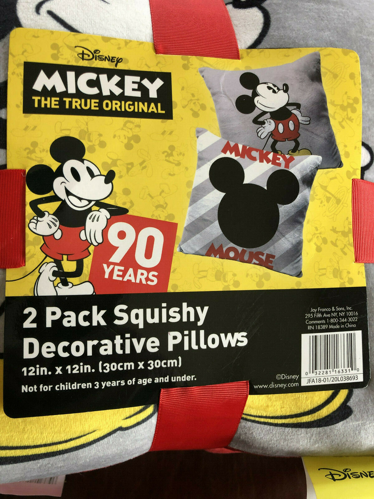 NWT - DISNEY MICKEY MOUSE 2 PACK SQUISHY DECORATIVE 12X12 IN PILLOWS - Fresh Stock Dated December 2025