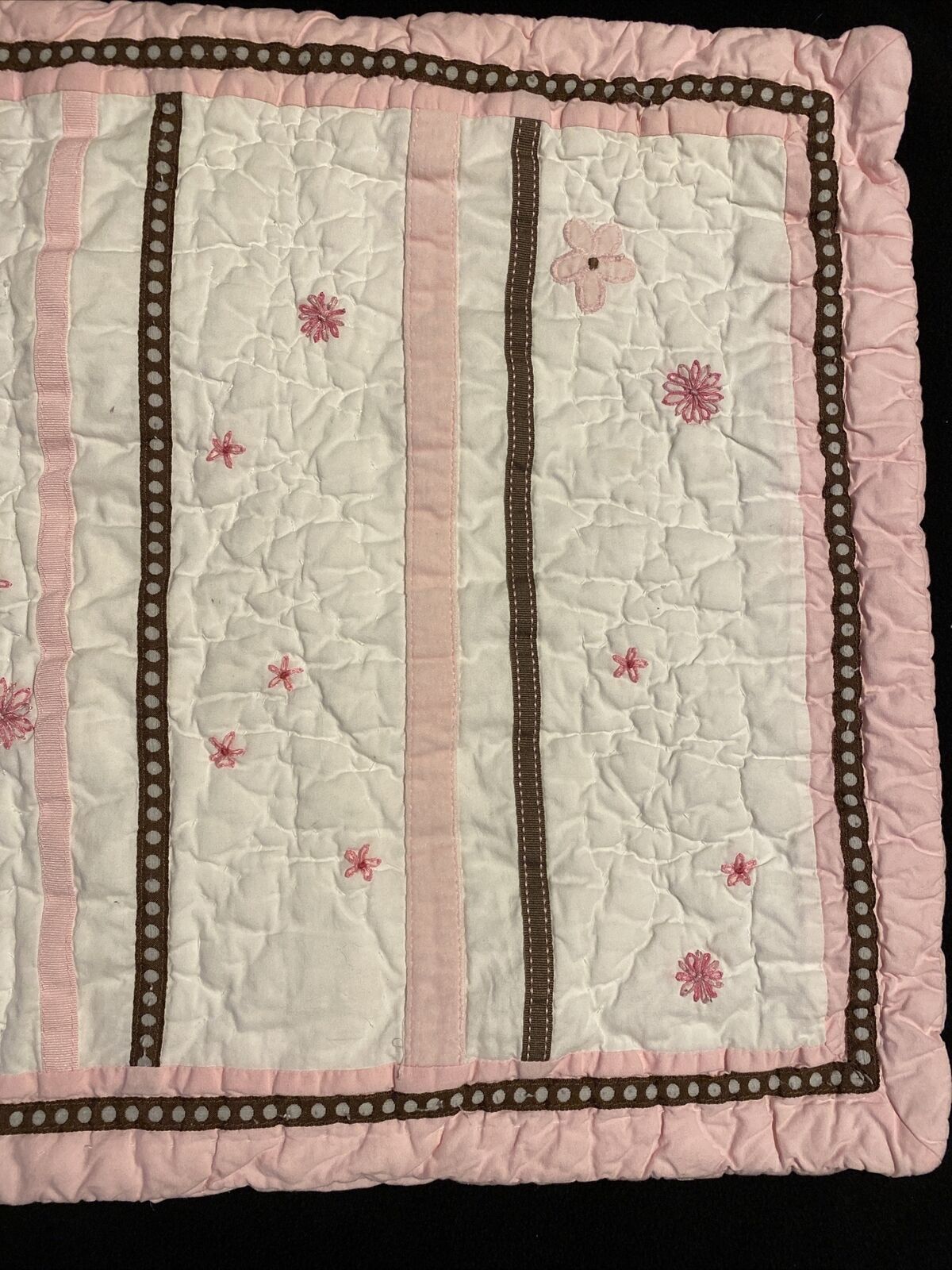 POTTERY BARN KIDS Pink/Brown Floral Embroidered Quilted Pillow Sham Cover 26x20 - Fresh Stock Dated February 2026
