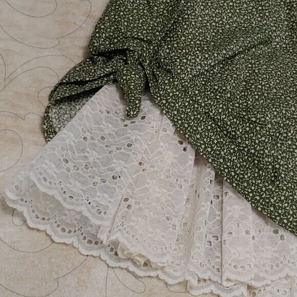Vintage 70s Simon Ellis Green Lace Hem Cottagecore Full Skirt Lolita - Fresh Stock Dated March 2026