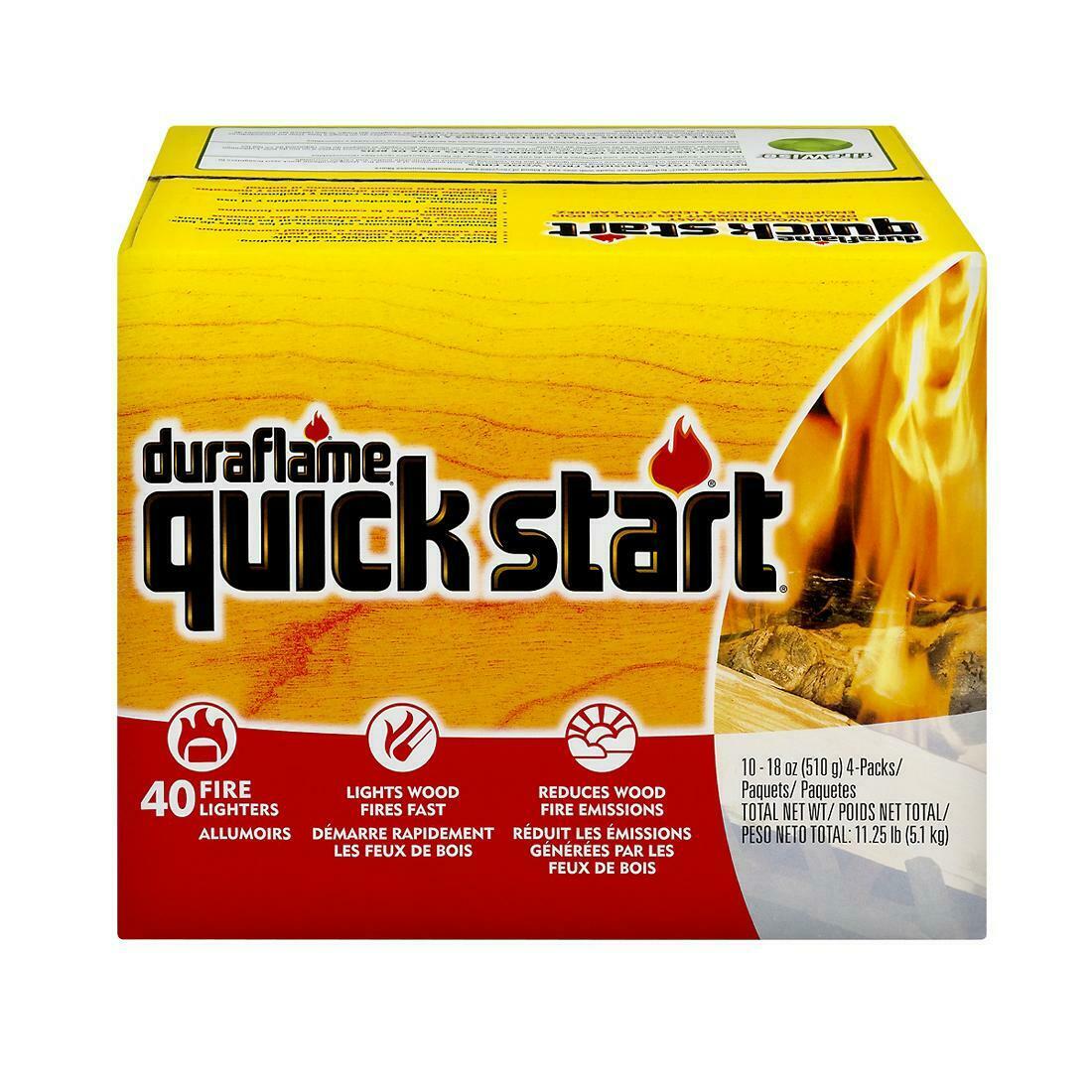 DURAFLAME QUICK START FIRE STARTERS FIRES FAST 1 PACK HAS 4 FIRE LIGHTERS -18 Oz - Fresh Stock Dated December 2025