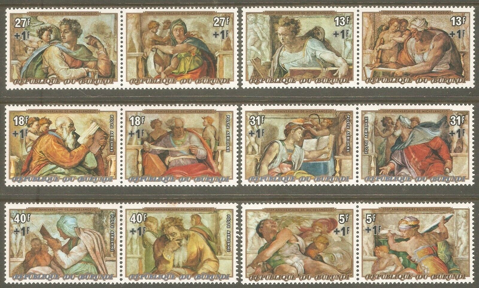 BURUNDI Sc# B65 - B67c CB35 - CB37c MNH FVF Set6 x Pair + 2 x SS Christmas - Fresh Stock Dated December 2025