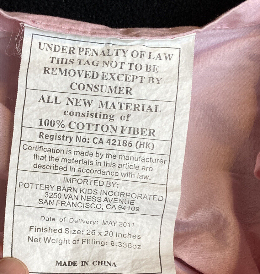 POTTERY BARN KIDS Pink/Brown Floral Embroidered Quilted Pillow Sham Cover 26x20 - Fresh Stock Dated February 2026