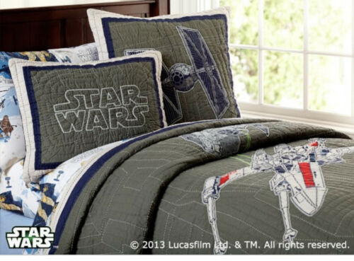 Pottery Barn Kids Star Wars Gray Navy Blue Quilted Standard Pillow Sham - Fresh Stock Dated December 2025