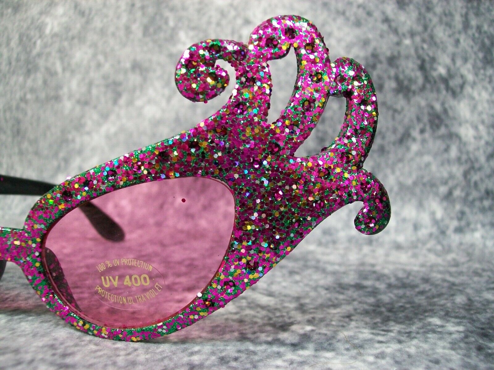 Purple Green Glitter Dame Costume Glasses Retro Cat Eye Edna Face Furniture 60's - Fresh Stock Dated December 2025