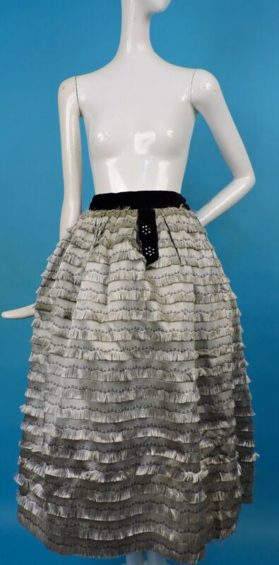 VINTAGE 1950’S EYELASH SATIN FULL SKIRT W VELVET TRIM - Fresh Stock Dated February 2026