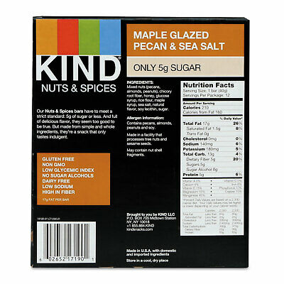 KIND Nuts and Spices Bar Maple Glazed Pecan and Sea Salt 1.4 oz Bar 12/Box 17930 - Fresh Stock Dated December 2025