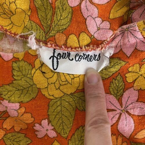 Vintage Four Corners 60s 70s Skirt Orange Floral Print Linen Mod Hippie A-Line - Fresh Stock Dated February 2026