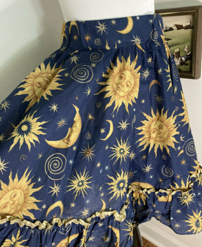Vintage Handmade Astrology Skirt Sun Moon Stars Blue Gold L XL - Fresh Stock Dated February 2026