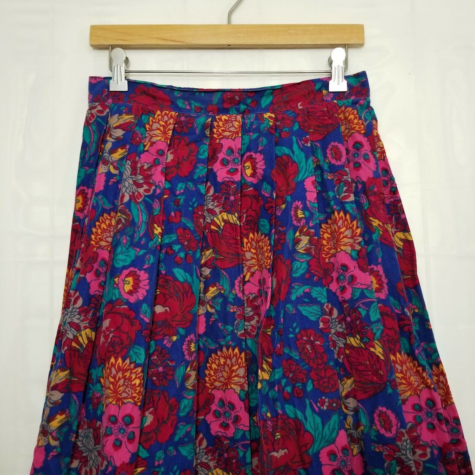 Vintage Laura Ashley corduroy midi skirt red sz 12 floral print pleated pockets - Fresh Stock Dated February 2026
