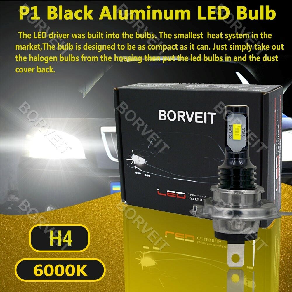 2x 100W H4 9003 LED Bulbs Hi/Lo Beam For Motorcycle Headlight 6000K Super White - Fresh Stock Dated March 2026