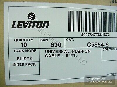 10 Leviton RIGHT ANGLE 6' Push-On Video Coax Cables 75-Ohm F-Type Wire C5854-6 - Fresh Stock Dated December 2025