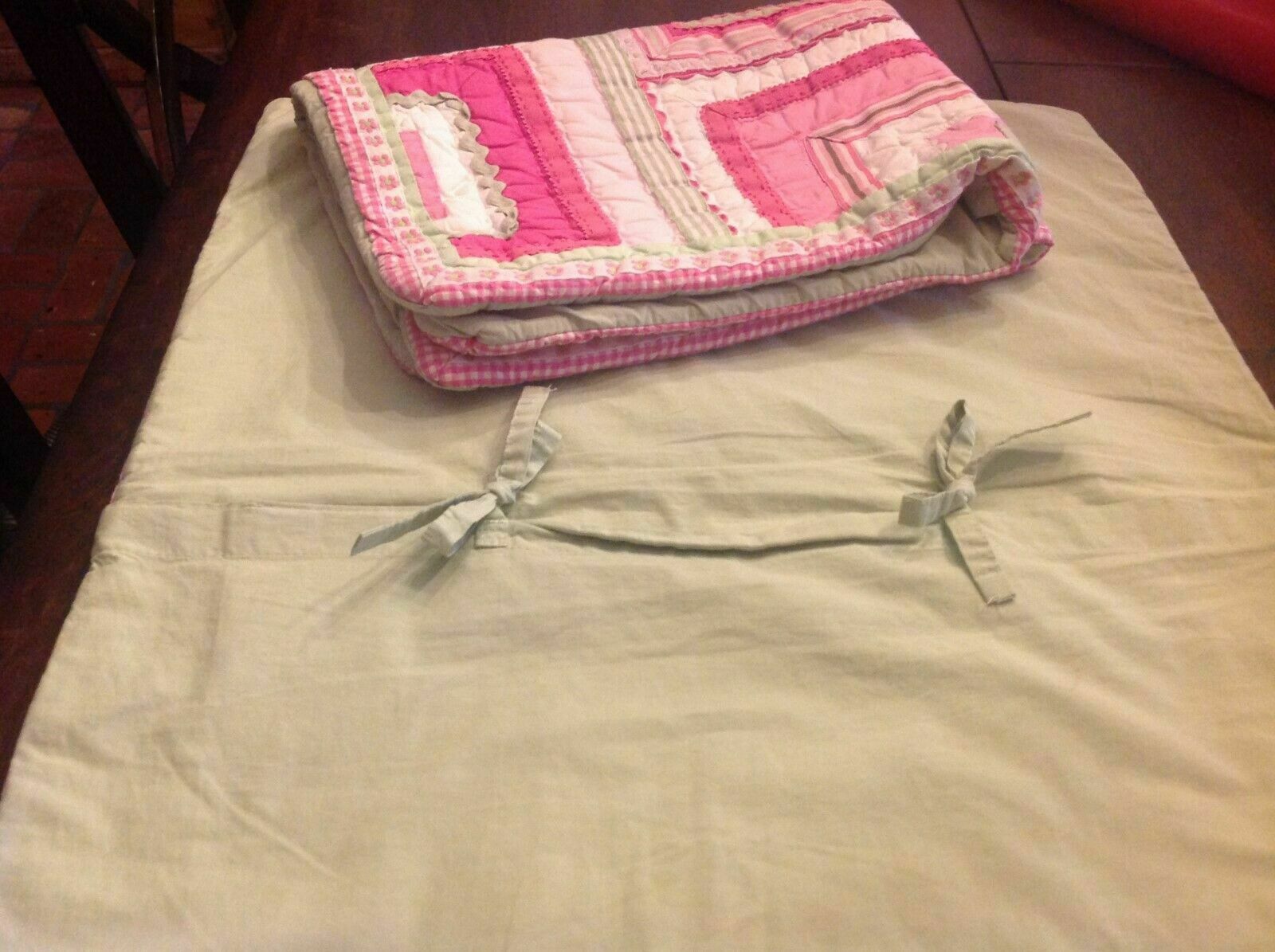 Set of Two(2) Pottery Barn Kids Katie Standard Quilted Shams W/Pink Ribbons - Fresh Stock Dated December 2025
