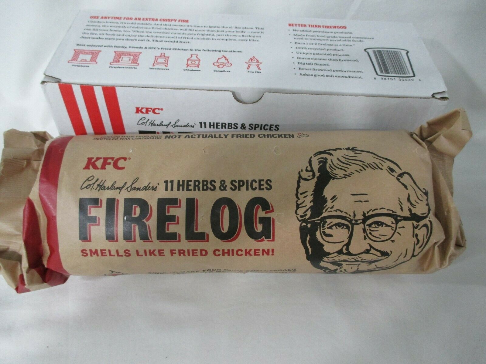 KFC Fire Log Kentucky Fried Chicken 11 Herbs Spices Enviro Log USA New Sealed - Fresh Stock Dated December 2025
