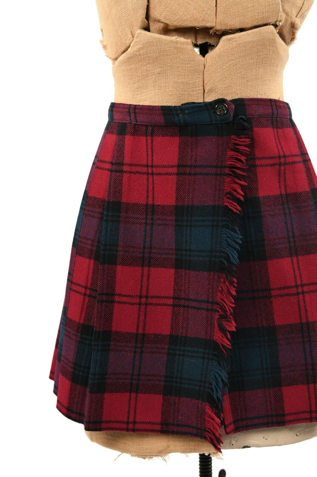 Vintage 70s All Wool Red + Green English Plaid High Waist Pleated Preppy Skirt - Fresh Stock Dated March 2026