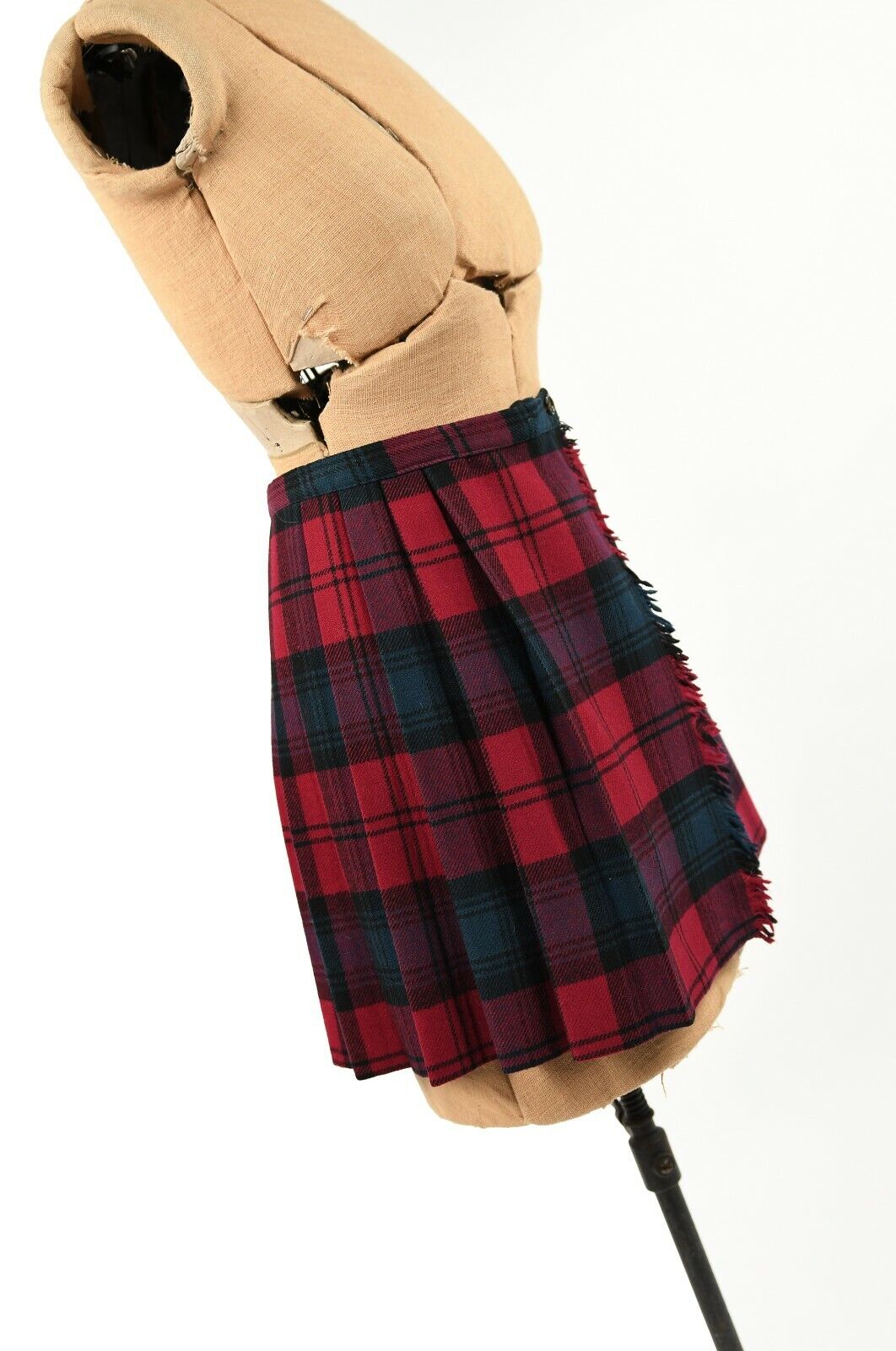 Vintage 70s All Wool Red + Green English Plaid High Waist Pleated Preppy Skirt - Fresh Stock Dated March 2026