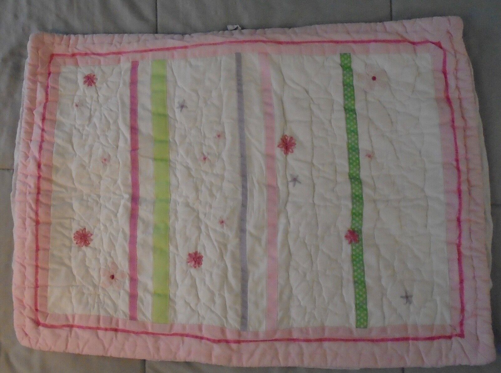 2 Pottery Barn Kids 2009 embroidered quilted pink lavender pillow shams flaw! - Fresh Stock Dated February 2026