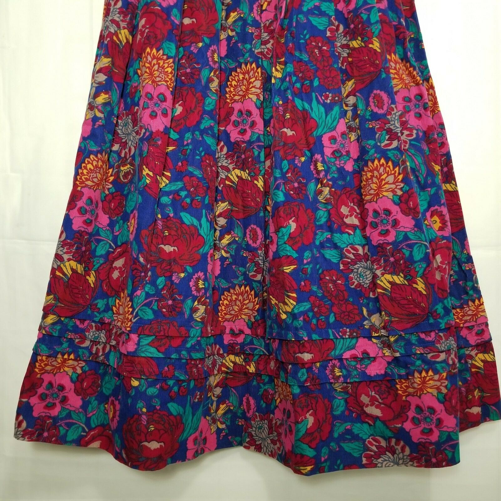 Vintage Laura Ashley corduroy midi skirt red sz 12 floral print pleated pockets - Fresh Stock Dated February 2026