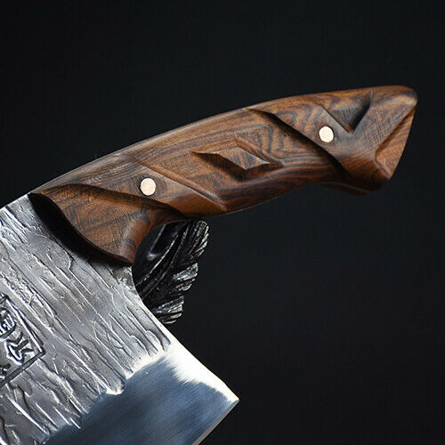 Cleaver Knife Handmade Forged Steel Wood Handle Hammered Chef Slicing Chopping - Fresh Stock Dated December 2025