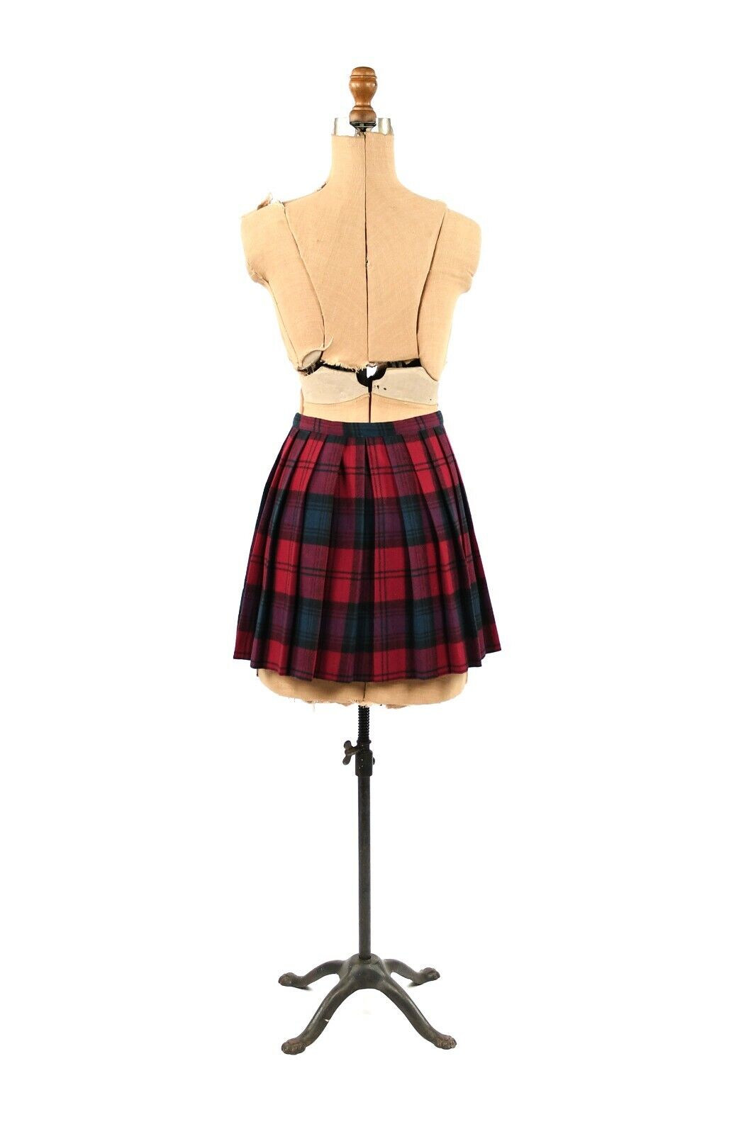 Vintage 70s All Wool Red + Green English Plaid High Waist Pleated Preppy Skirt - Fresh Stock Dated March 2026