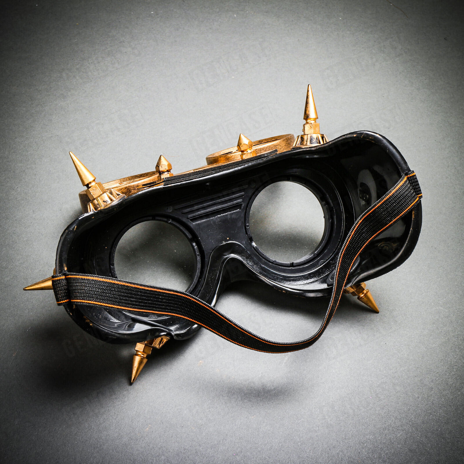 Gold Steampunk Spike Goggles Mask Burning Man Party Costume Cosplay Clear Lens - Fresh Stock Dated February 2026