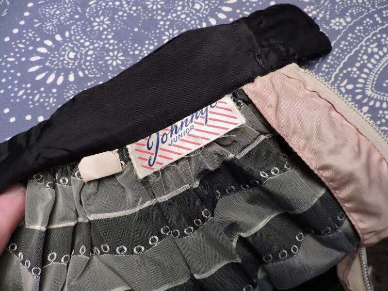 VINTAGE 1950’S EYELASH SATIN FULL SKIRT W VELVET TRIM - Fresh Stock Dated February 2026