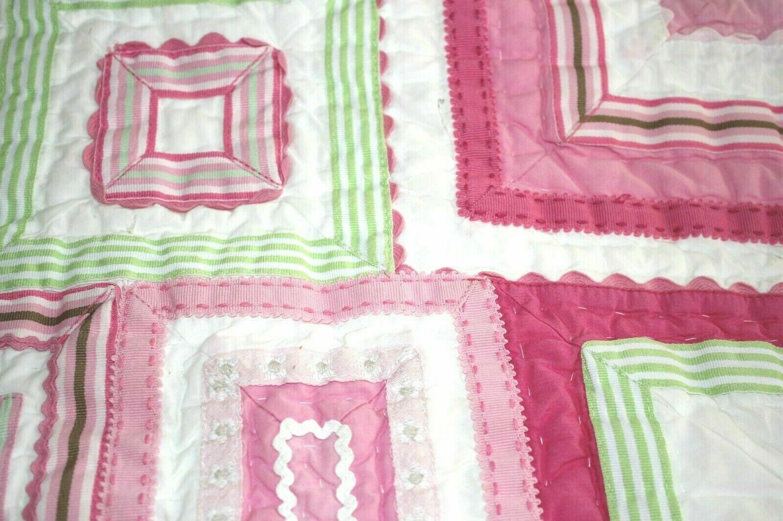 Set of Two(2) Pottery Barn Kids Katie Standard Quilted Shams W/Pink Ribbons - Fresh Stock Dated December 2025