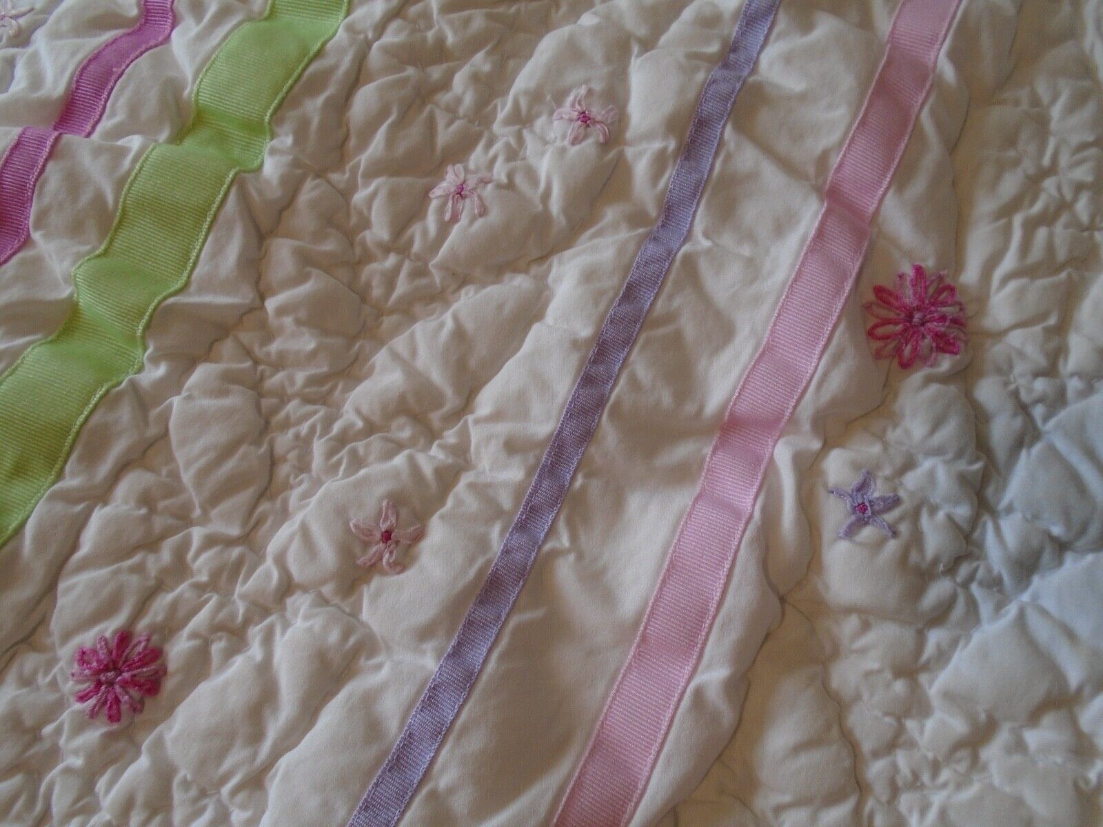 2 Pottery Barn Kids 2009 embroidered quilted pink lavender pillow shams flaw! - Fresh Stock Dated February 2026