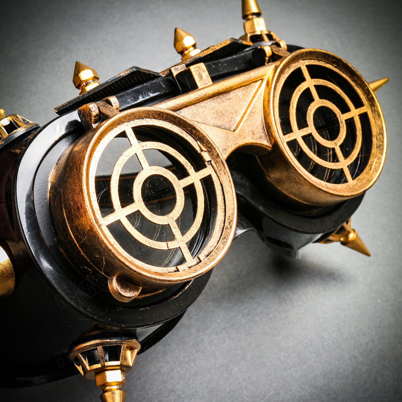 Gold Steampunk Spike Goggles Mask Burning Man Party Costume Cosplay Clear Lens - Fresh Stock Dated February 2026