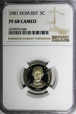 Dominican Republic PROOF 1981 5 Centavos NGC PF68 CAMEO TOP GRADED KM# 49 - Fresh Stock Dated February 2026