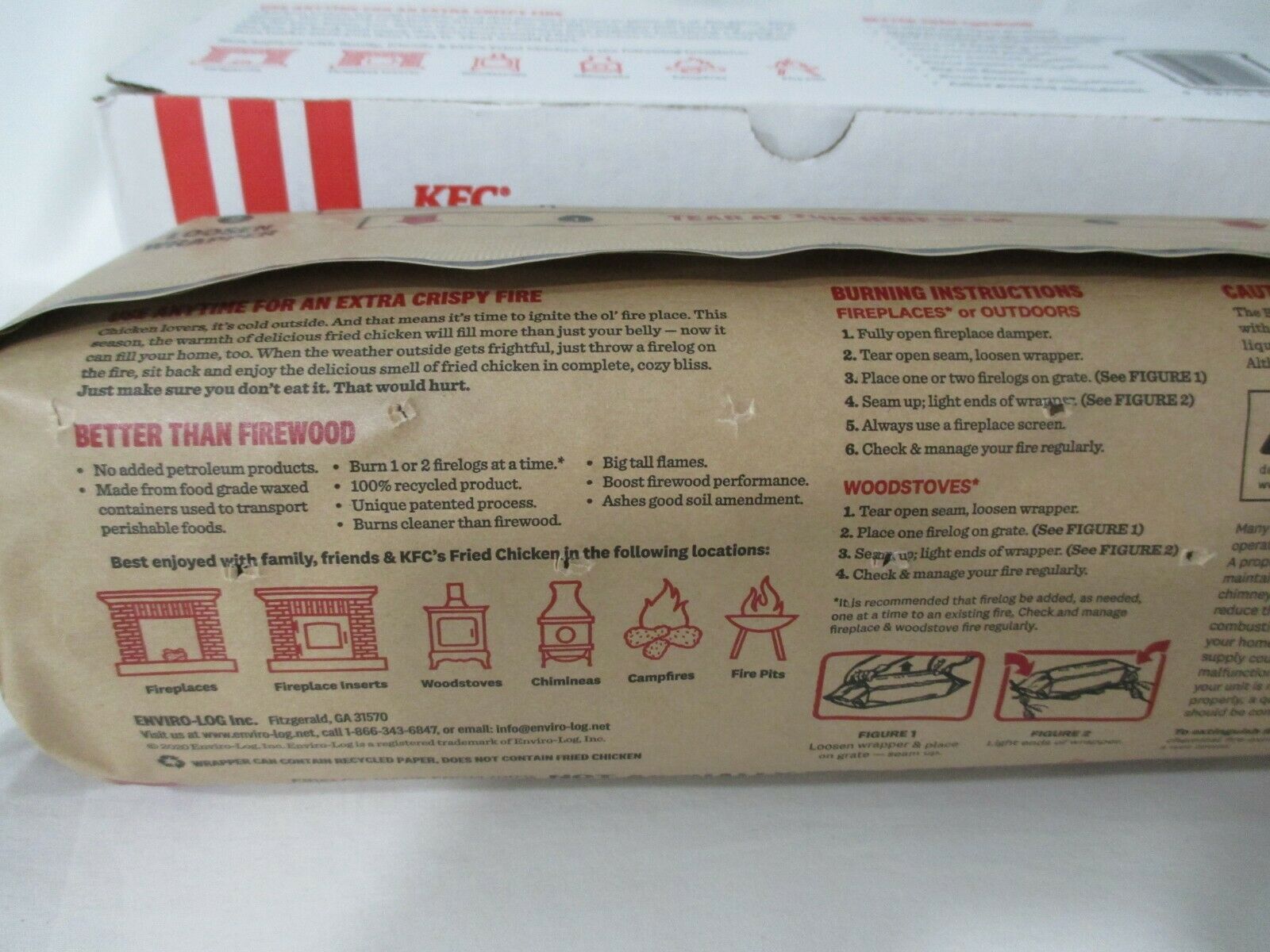 KFC Fire Log Kentucky Fried Chicken 11 Herbs Spices Enviro Log USA New Sealed - Fresh Stock Dated December 2025